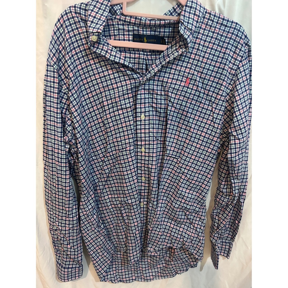 Ralph Lauren Gingham Button Down Shirt Pink Green‎ Blue Plaid Long Sleeve Top